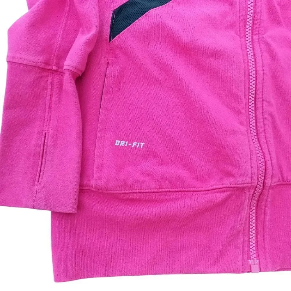 Nike Dry Fit Full Zip Running Jacket Fitness Hot Pink Black Mesh Stripe Size M - Picture 3 of 10